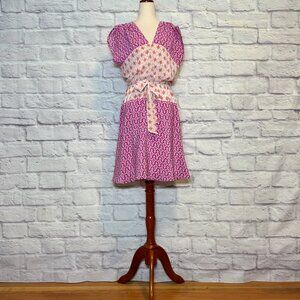 Presley Skye Pink Silk Geometric Print Knee-Length Dress